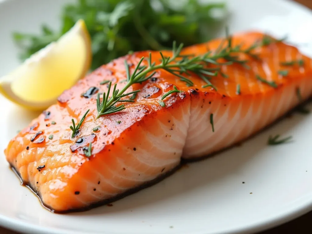 Cooked salmon fillet rich in Omega-3s