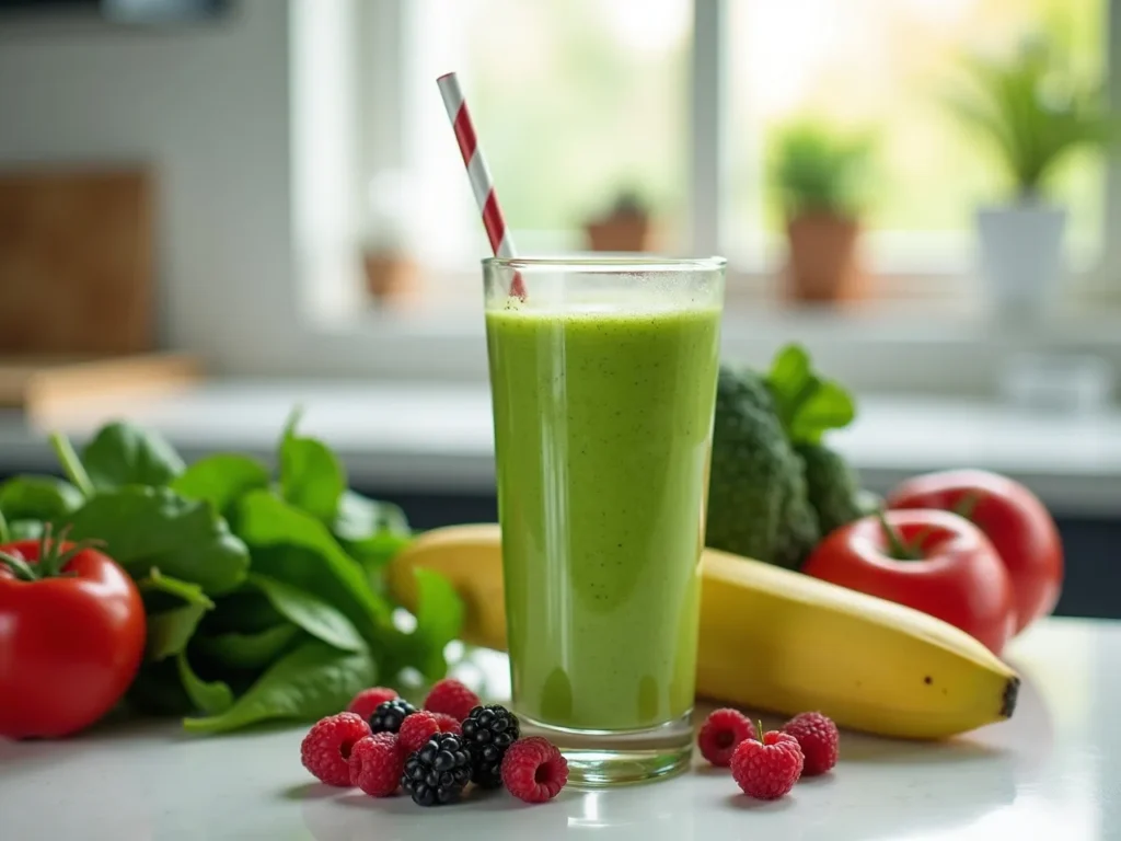 Green smoothie with fresh ingredients