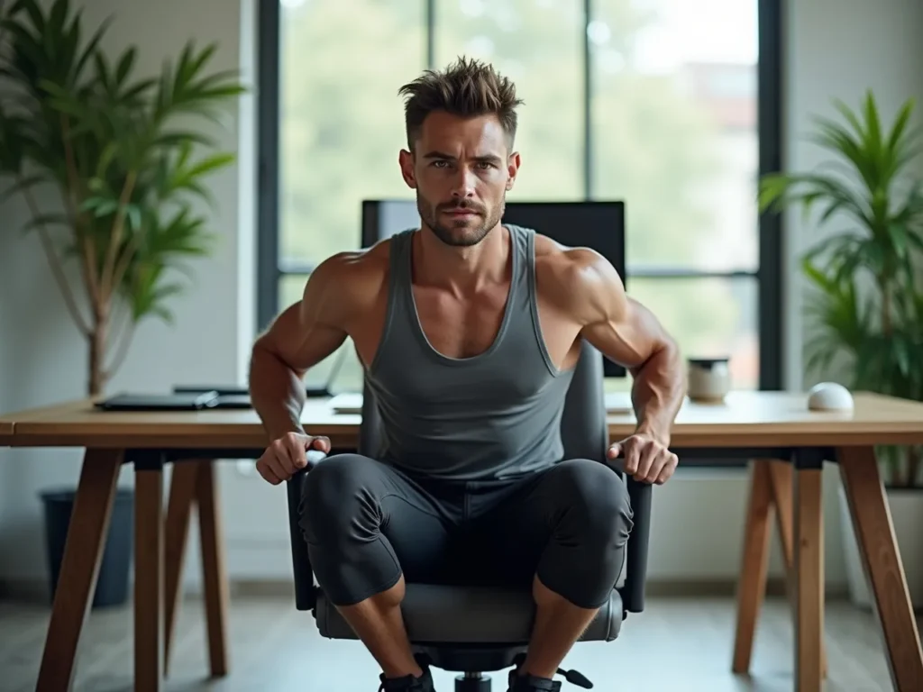 Person doing a chair squat in an office