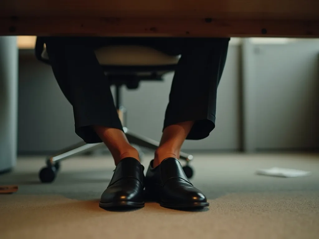 Person doing calf raises under a desk