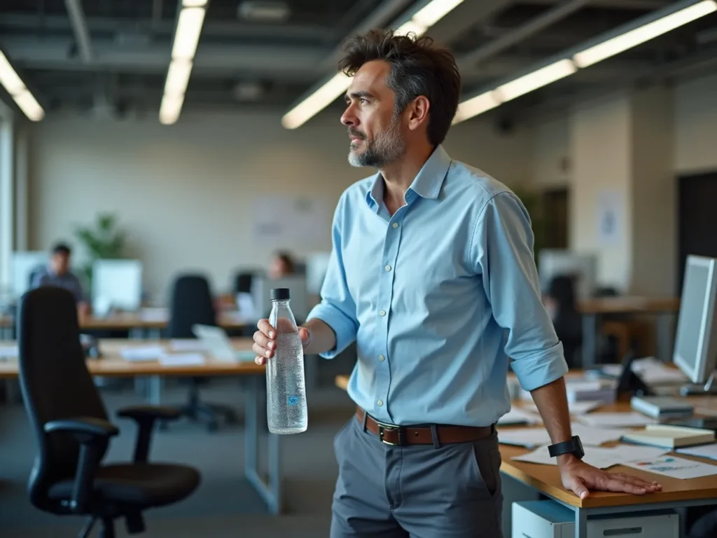 Person taking a hydration break from their desk