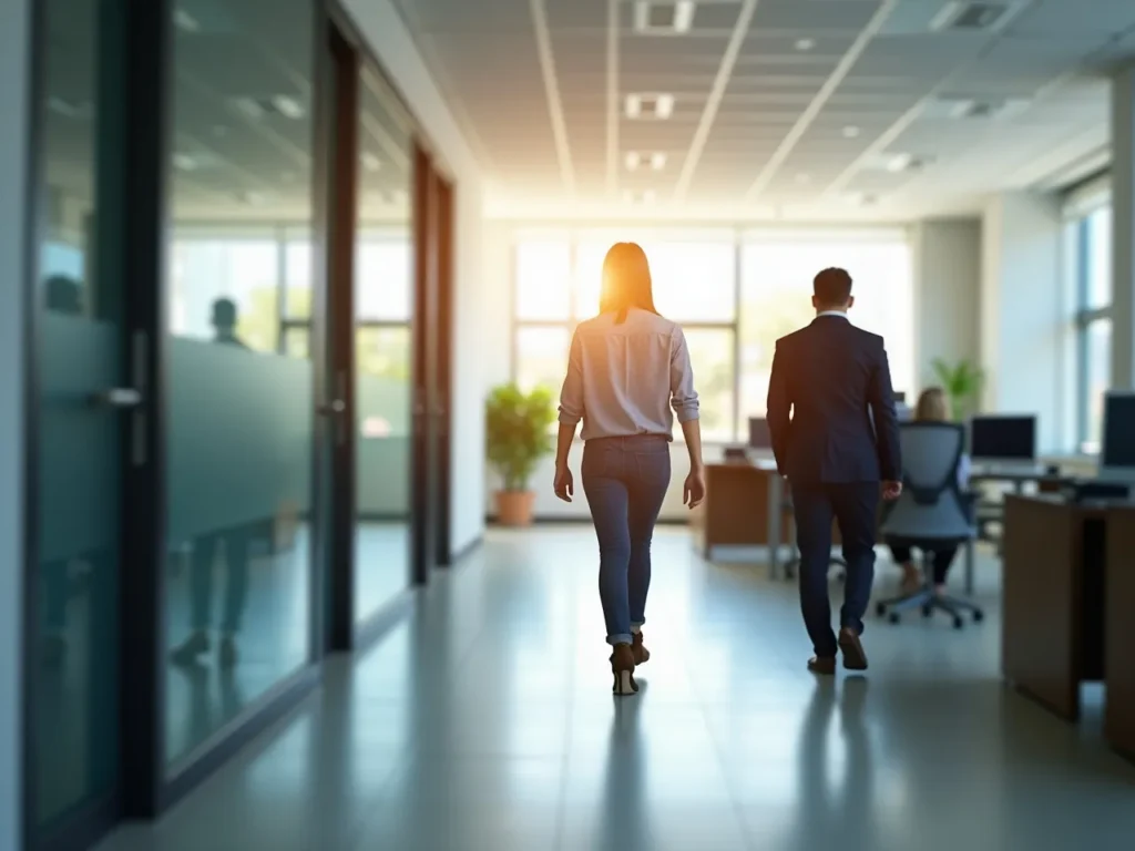 Person taking a quick walk in an office environment