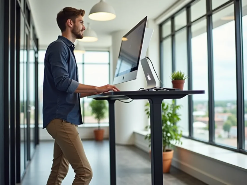 Person working at a standing desk