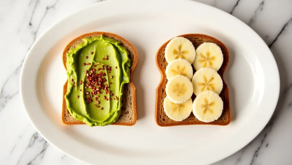 Avocado toast and almond butter banana toast