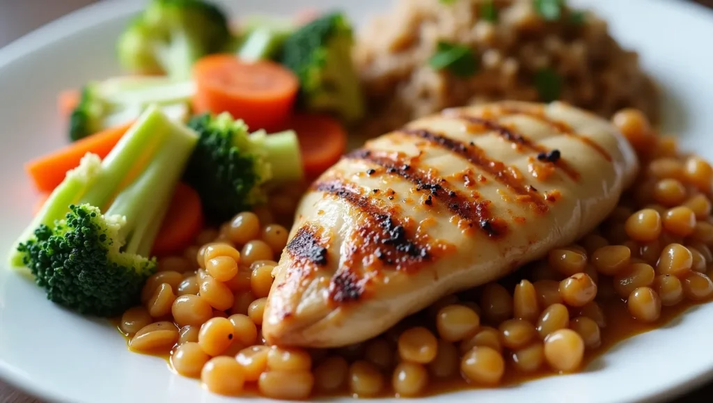 Balanced meal with protein and vegetables for blood sugar stability