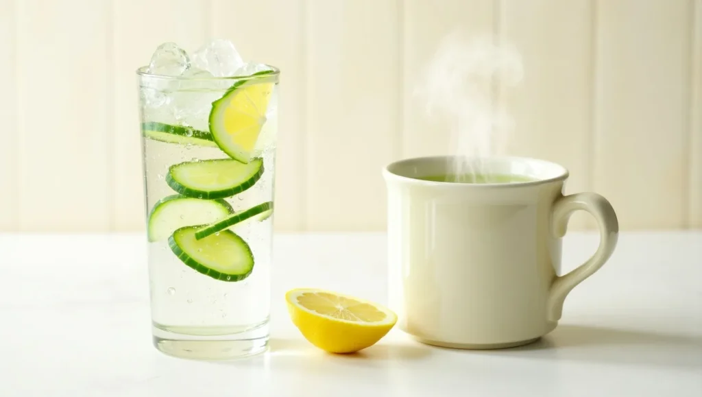 Fresh infused water and green tea for hydration