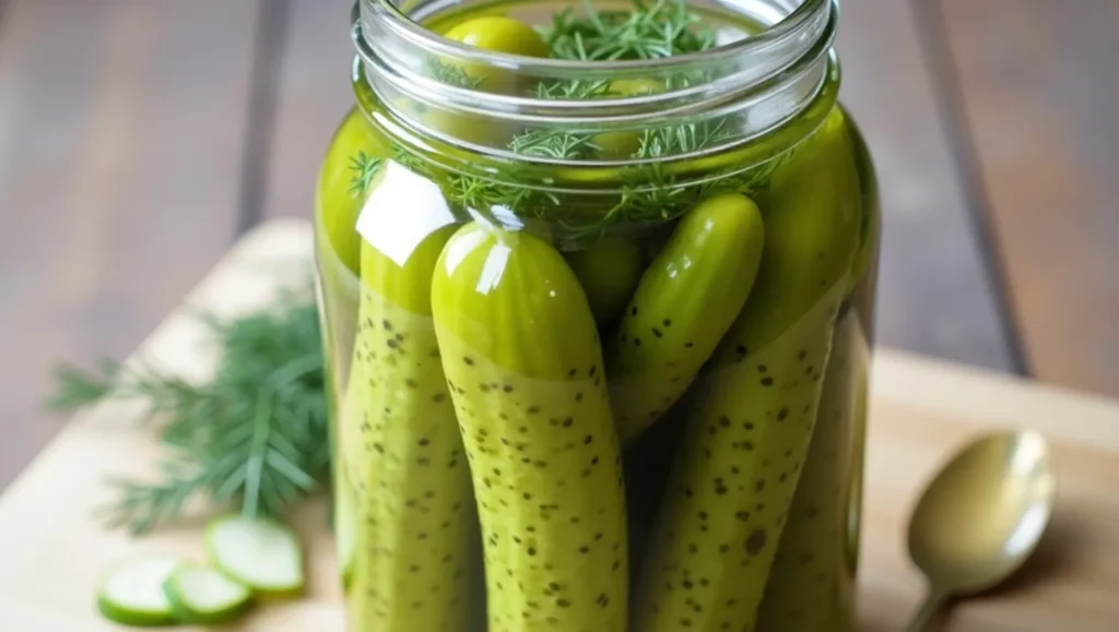 Glass jar of naturally fermented pickles