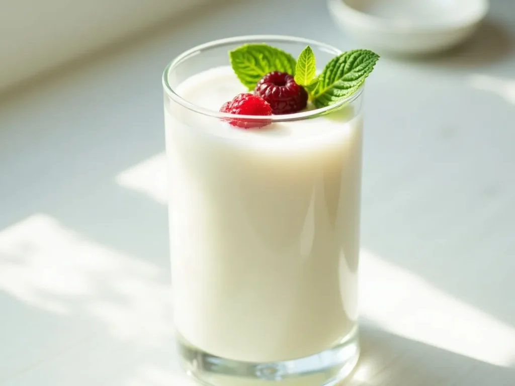 Glass of creamy, refreshing kefir