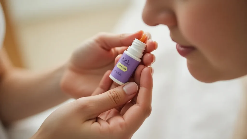 Hand holding an aromatherapy roller for instant stress relief