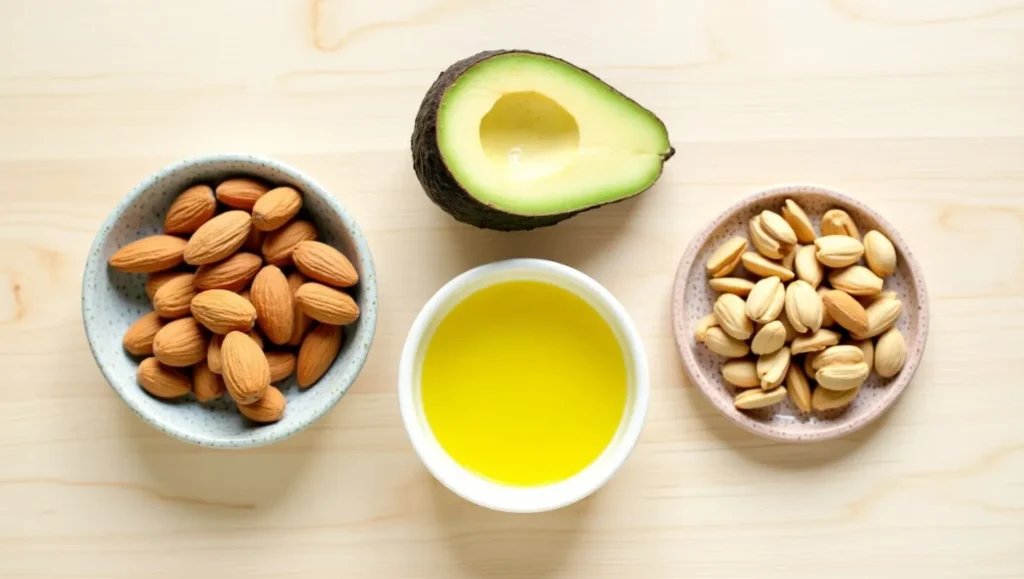 Healthy fats like avocado, olive oil, and nuts for hormone production