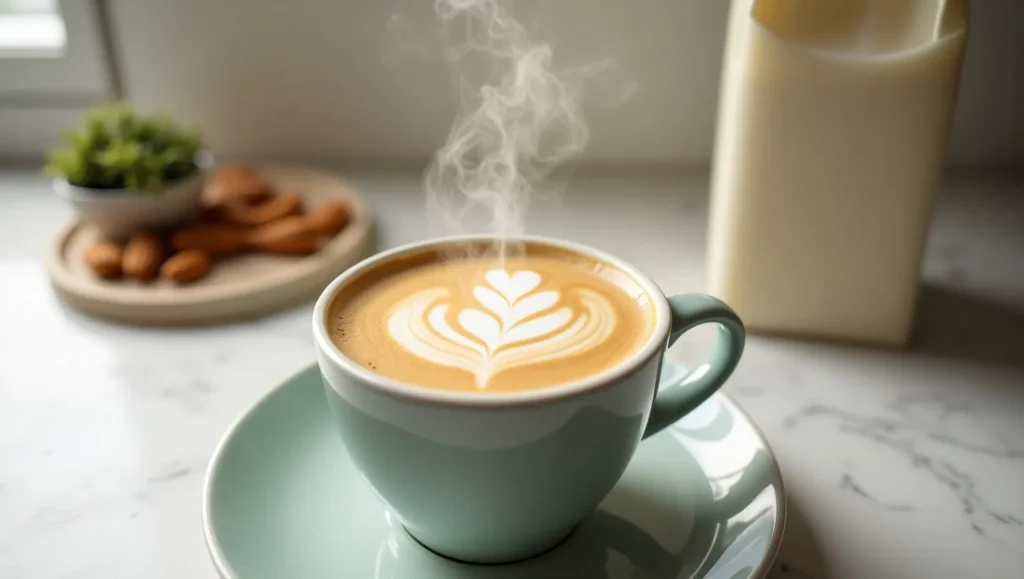 Latte art made with plant-based milk