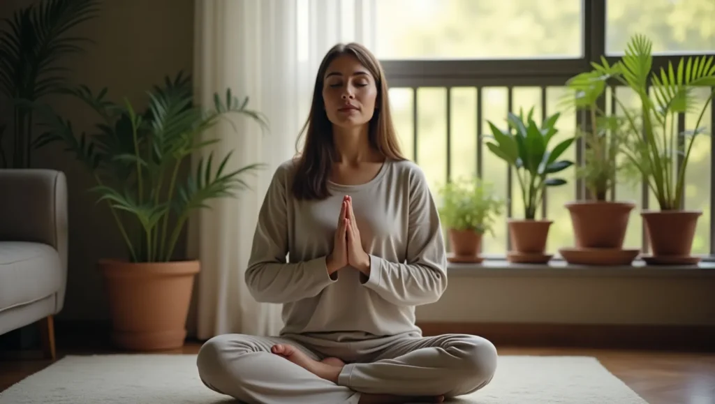 Person meditating for stress reduction and hormone balance.