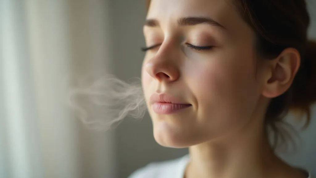 Person practicing 4-7-8 breathing for instant calm