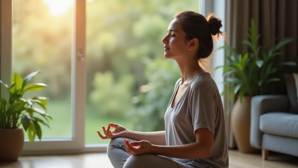 Person practicing mindfulness for stress relief and radiance.