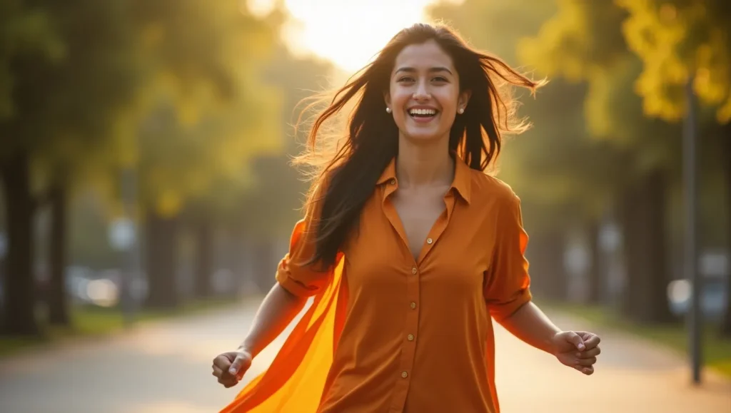 Radiant person embodying a healthy glow up in a park setting