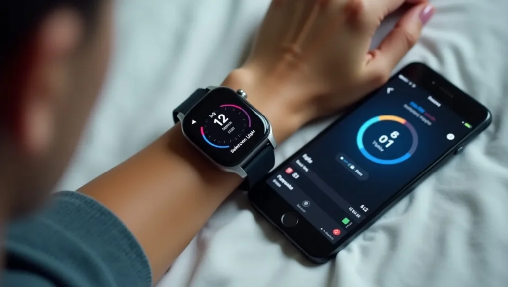 Sleep tracking device displaying sleep cycle data.