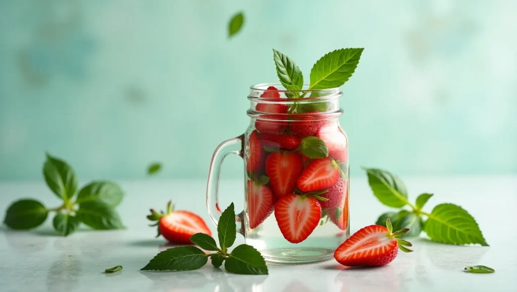 Strawberry and basil infused water for glowing skin